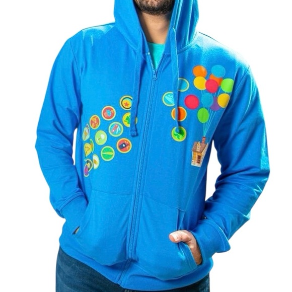 Disney Other - Disney Pixar UP Mens 2XL Lootwear Exclusive Hoodie Full Zip Blue Sweatshirt